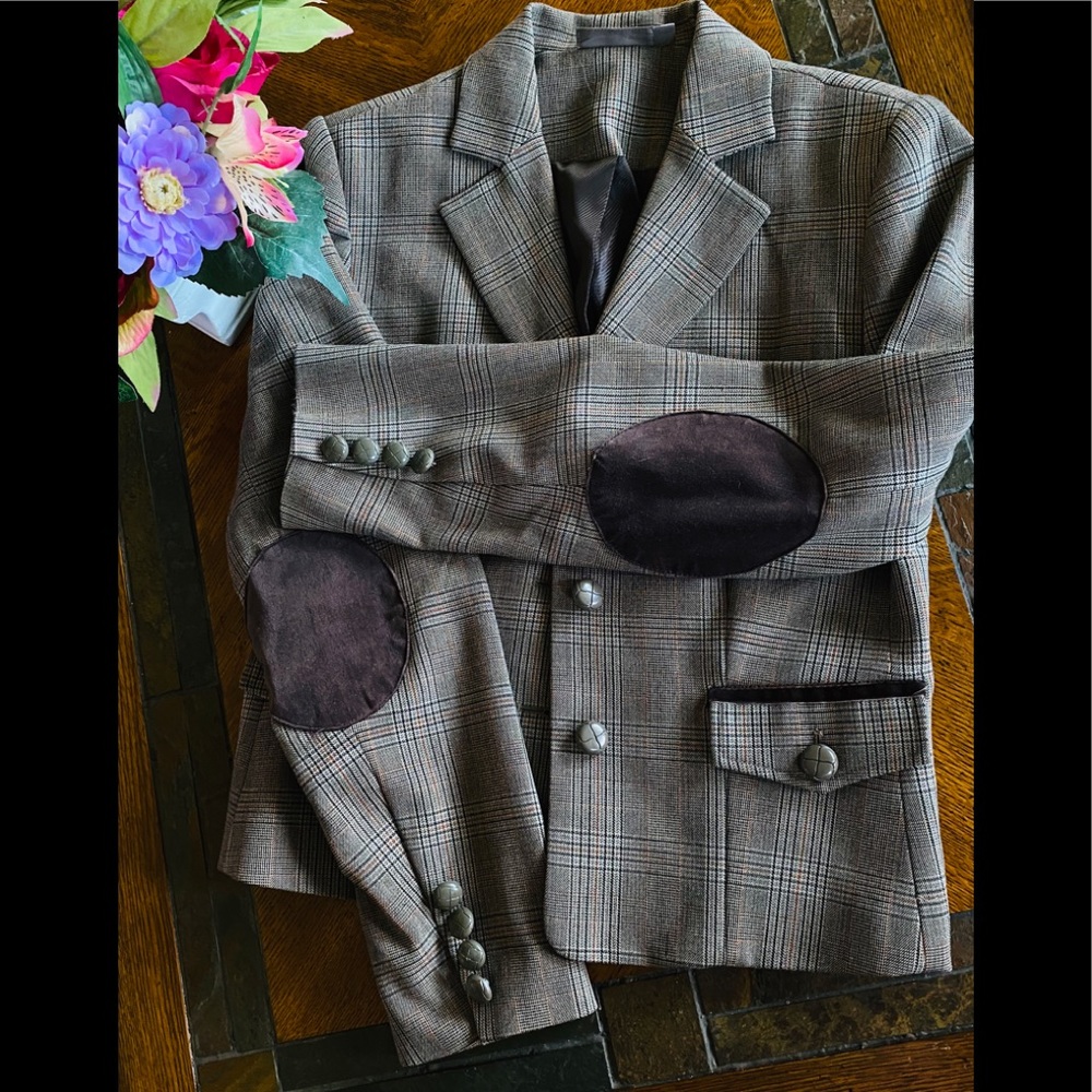 🦋KENAR PLAID ELBOW PATCH SHORT SUIT BLAZER 🦋 - Picture 2 of 9